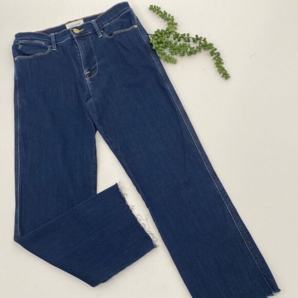 Frame Women's High Rise Le High Straight Raw Edge Denim Jeans Blue Size 27 - Picture 3 of 16